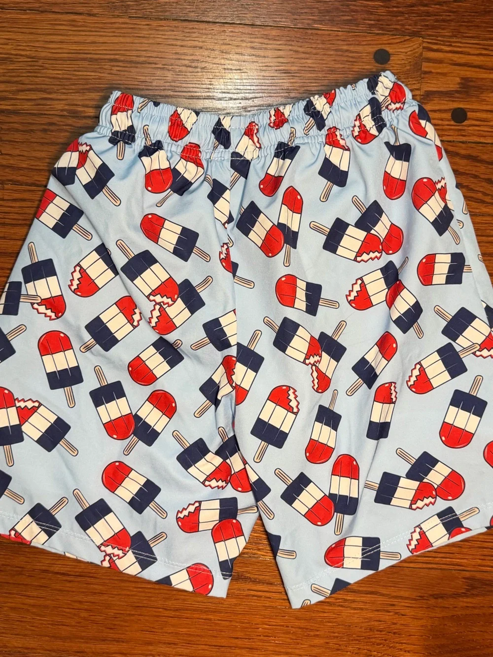 Kids Red‎ White & Blue Popsicle 4th July Drawstring Swim Trunks - Swim Shorts